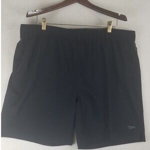 Speedo Mens Swim Trunks Board Shorts Black‎ Elastic Waist Pockets Lined XXL